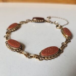 Vintage Signed Gold Filled Link Bracelet Sparkly Brown Gold Tone Mid Century